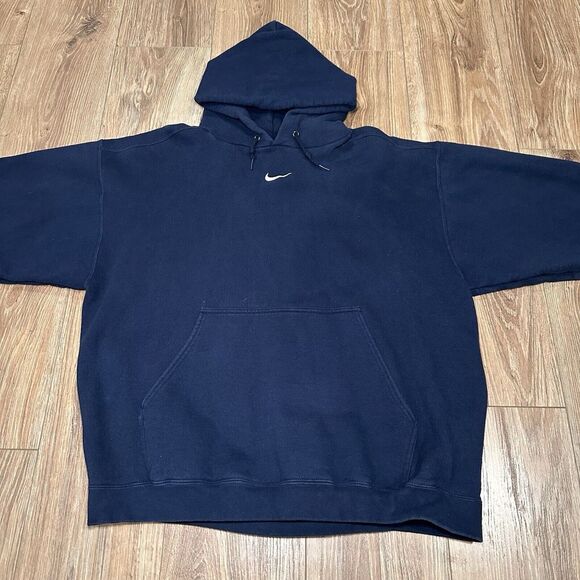 Vtg Nike Center Swoosh Travis Scott Hoodie Men XL Blue White Swoosh 90s USA Made